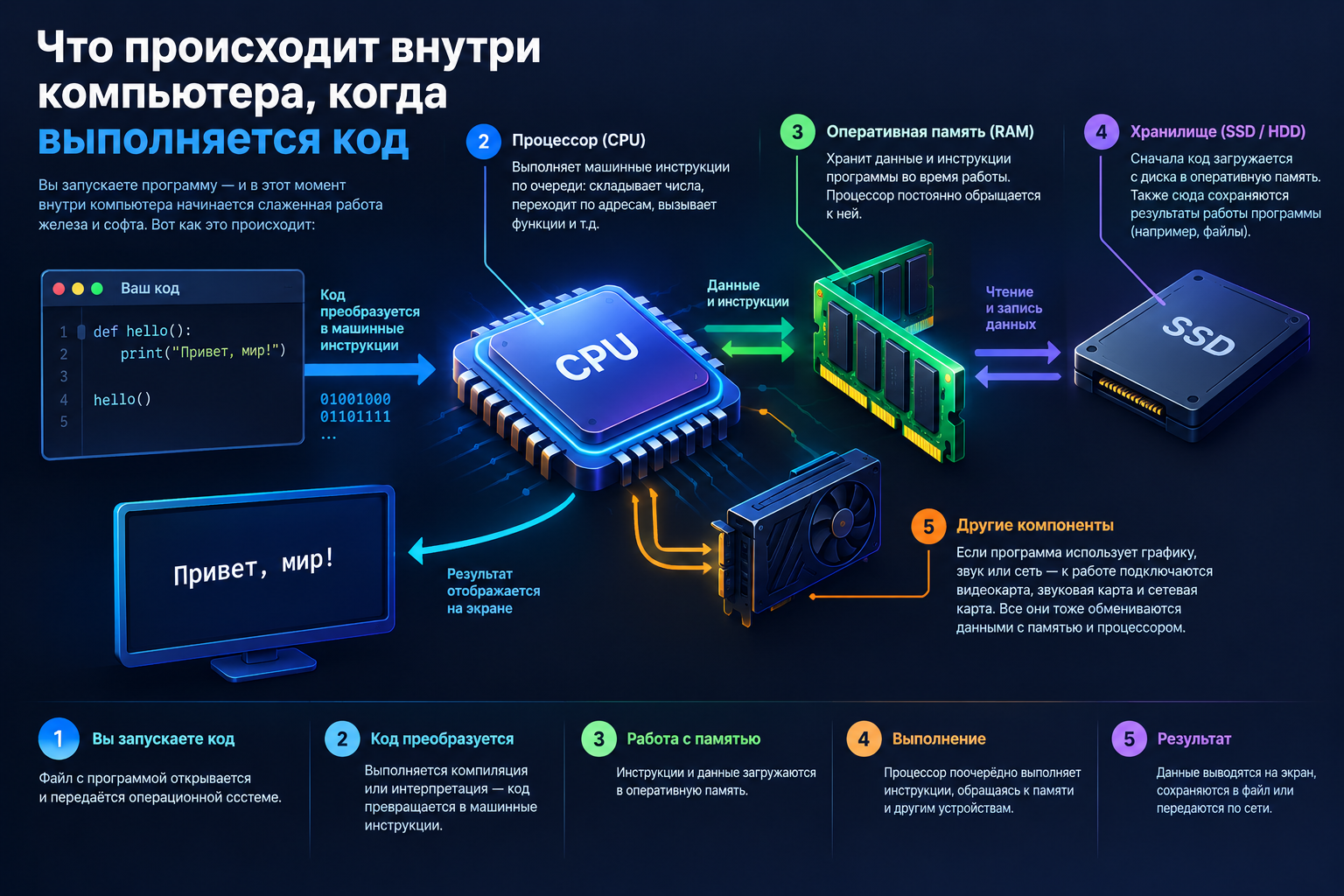 Что происходит внутри компьютера, когда выполняется код